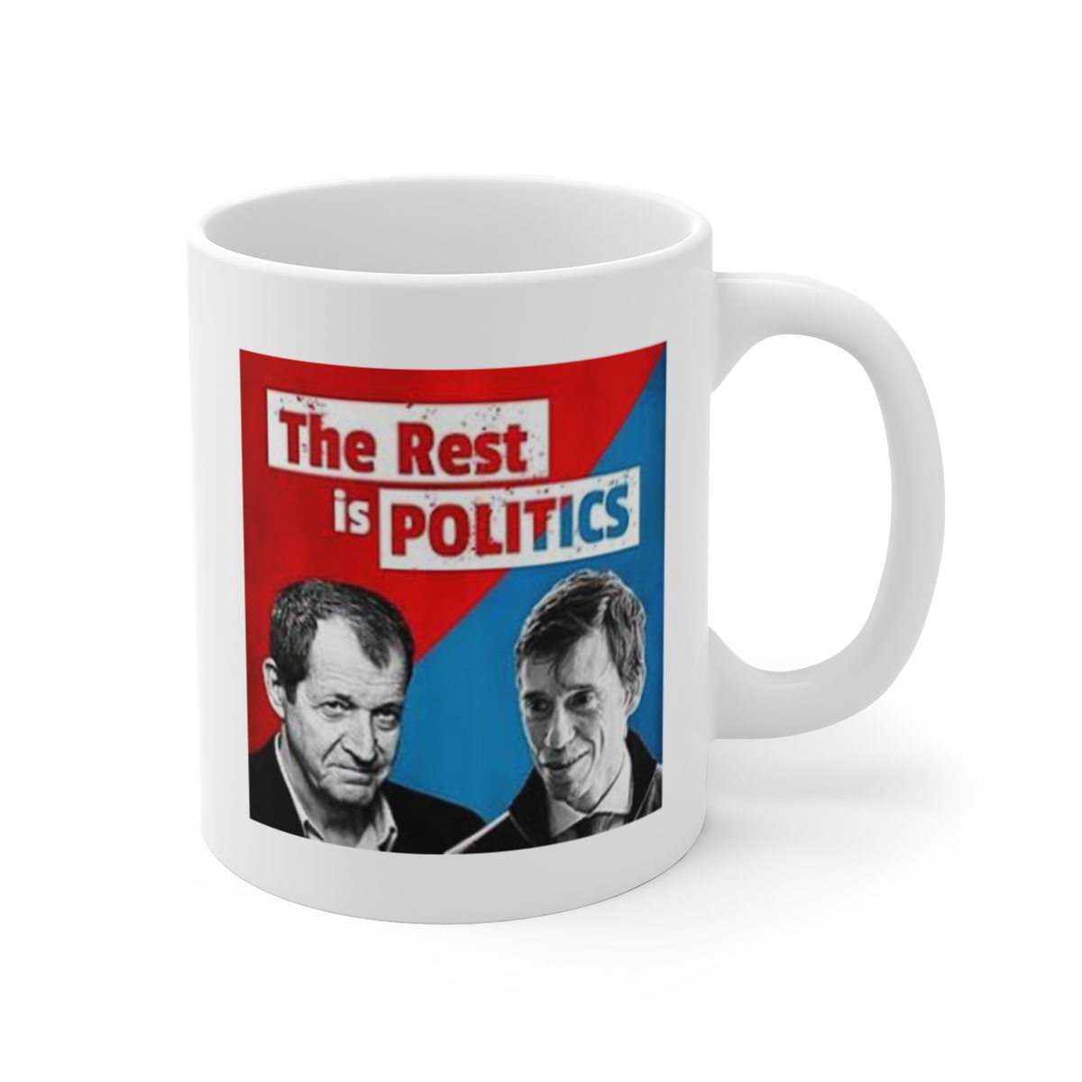 Black and White Portrait Mug | Red Background Photo Art, 11oz Ceramic | The Rest is Politics Podcast