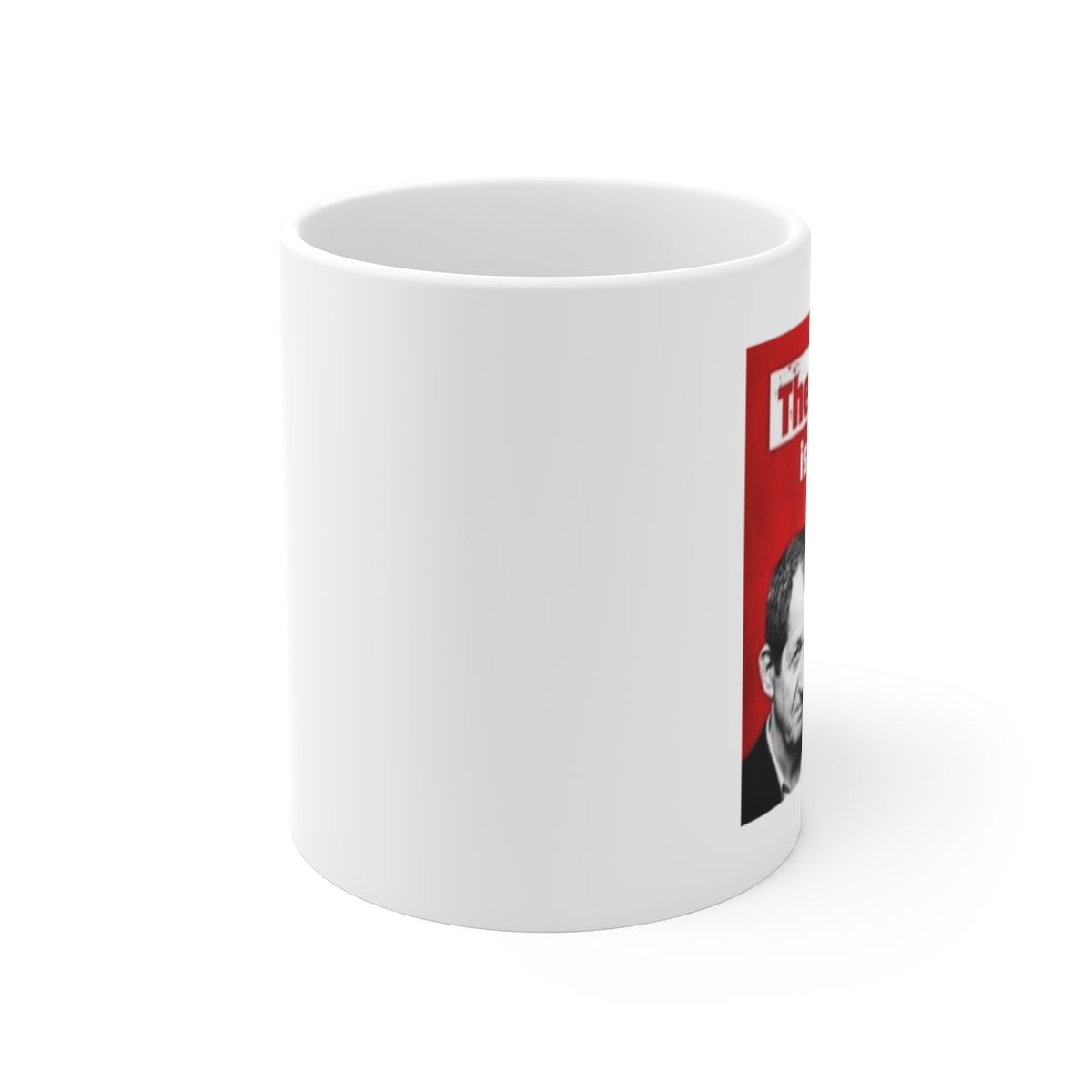 Black and White Portrait Mug | Red Background Photo Art, 11oz Ceramic | The Rest is Politics Podcast - alternate angle 1, merchandise