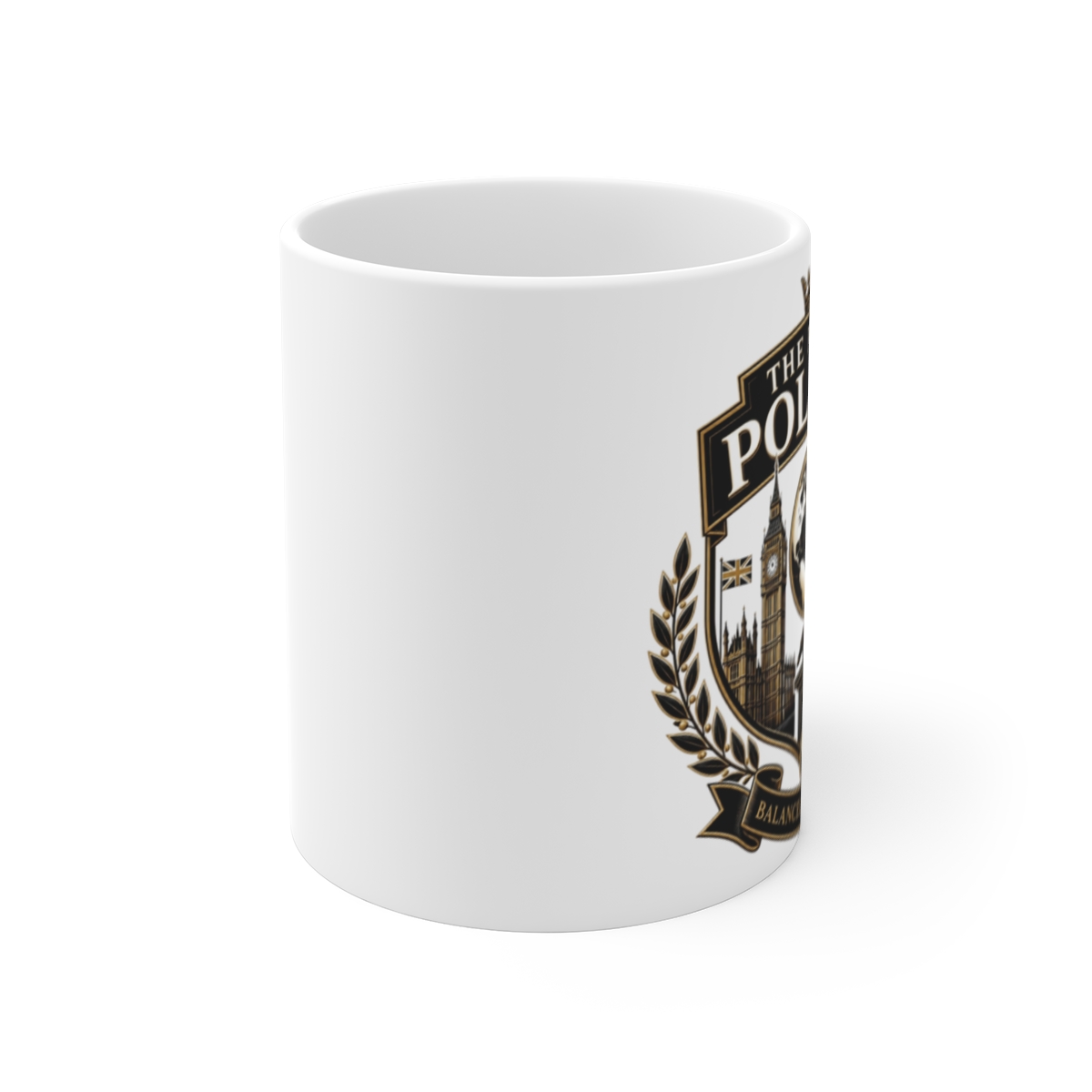 The Rest Is Politics "BALANCED DISCUSSIONS" White Mug - alternate angle 1, merchandise